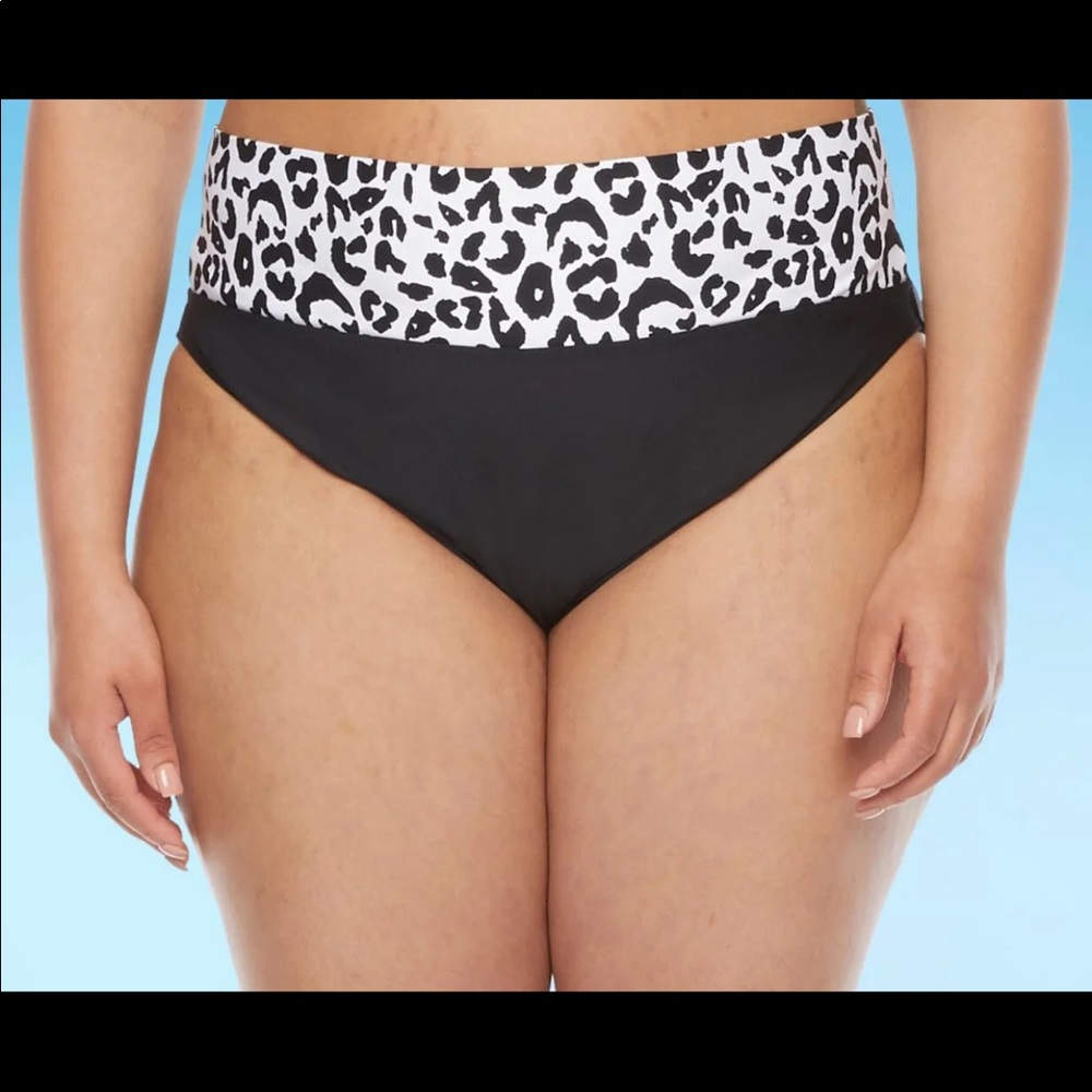 New Mynah Black and White Animal Cheetah Print High Waist Swim Brief